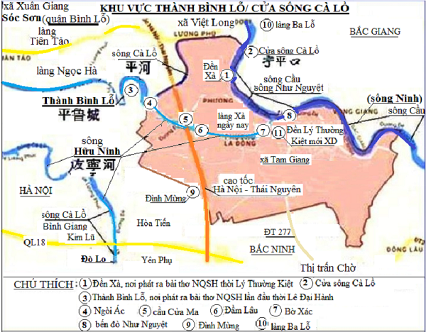 Sơ đồ khu vực cửa sông Cà Lồ. Tại đây có nhiều dấu tích của trận đánh Tống năm 981