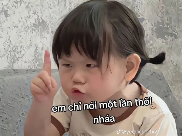 meme em bé em chỉ nói một lần thôi 