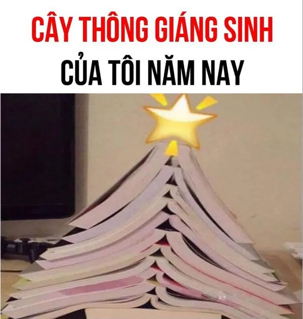 meme giáng sinh cây thông noel bằng sách 