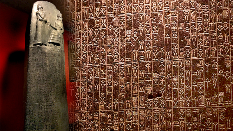 Văn bản khắc trên bia đá của bộ luật Hammurabi.