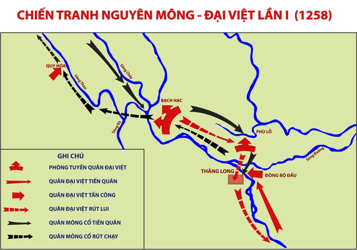Bản đồ kháng chiến Mông Nguyên lần 1 thời Trần, Đại Việt.