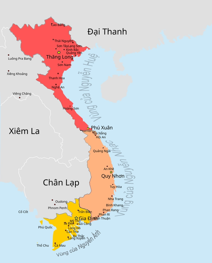 Lược đồ vùng kiểm soát của Nguyễn Ánh và Tây Sơn