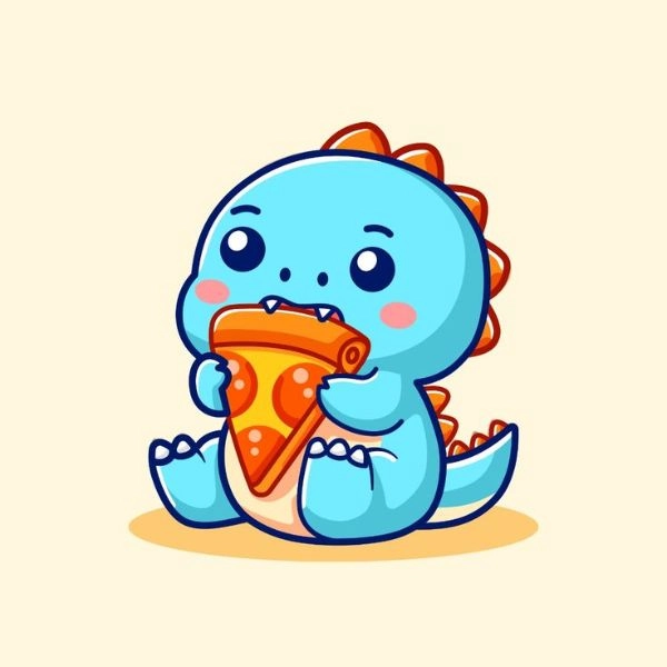 ảnh rồng chibi cute ăn pizza