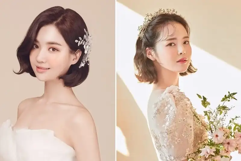 Băng đô và vòng nguyệt quế là phụ kiện lý tưởng để tôn lên vẻ đẹp cổ điển và lãng mạn của cô dâu tóc ngắn.