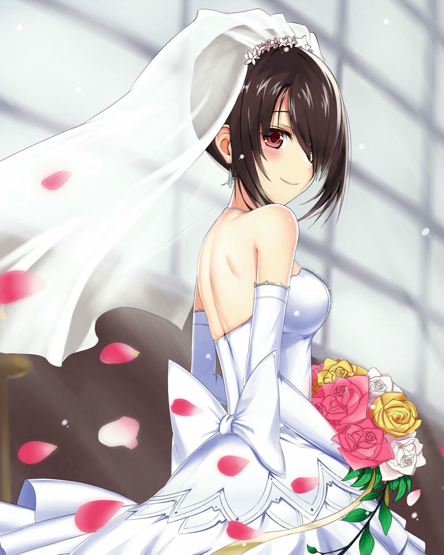 ảnh cưới anime cùng bó hoa