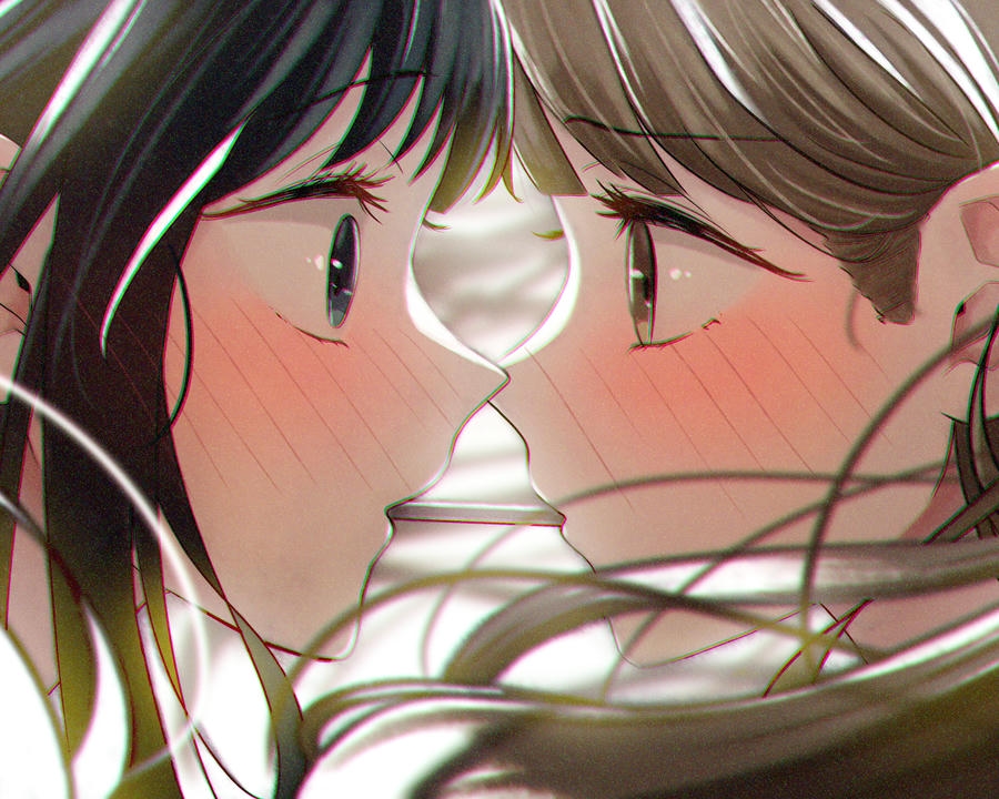 hai cô gái anime tựa vai nhau