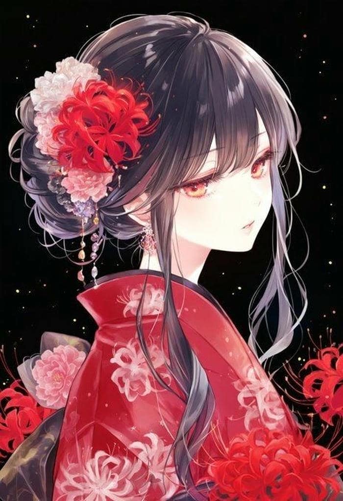 Ảnh anime nữ mặc kimono duyên dáng