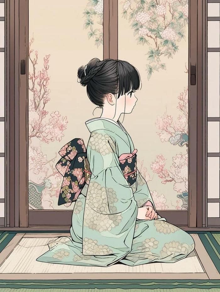 Ảnh anime nữ mặc kimono nghệ thuật