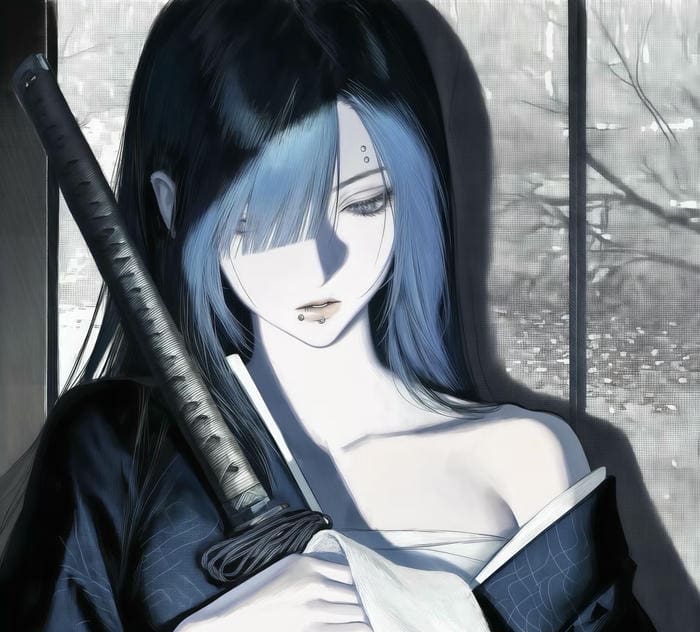 Hình ảnh anime nữ cầm kiếm áo choàng bay