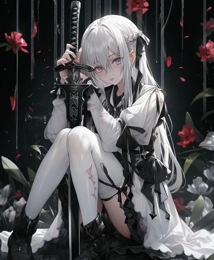 Hình ảnh anime nữ cầm kiếm chuẩn đẹp