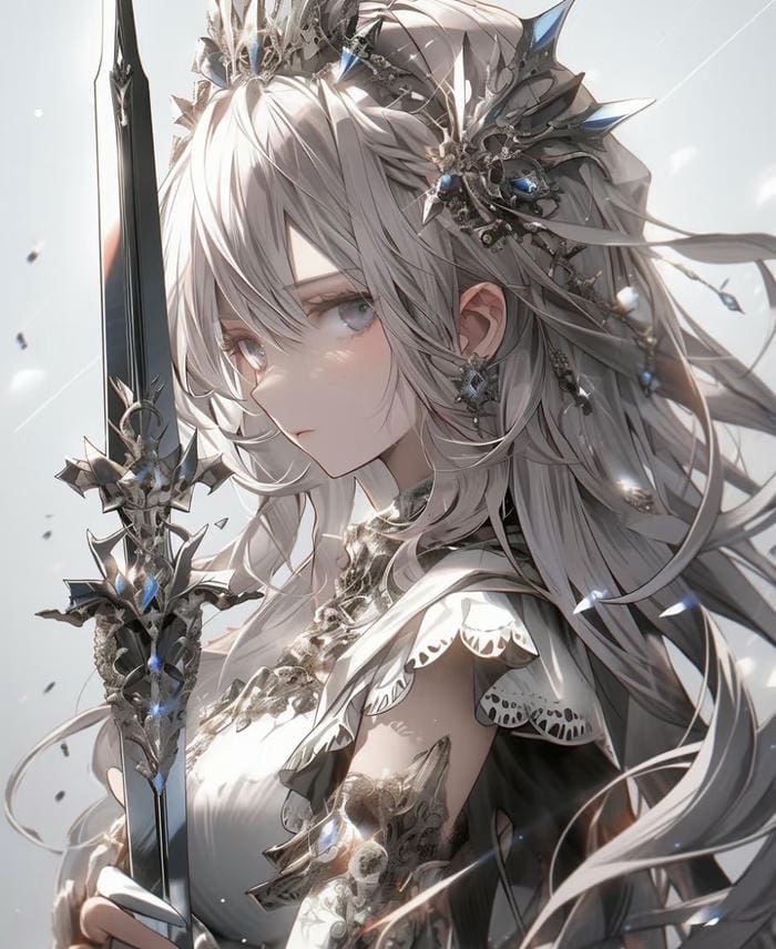 Hình ảnh anime nữ cầm kiếm màu sắc rực rỡ