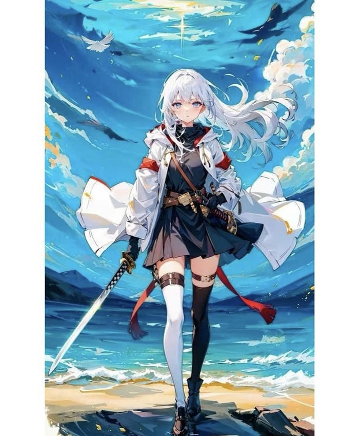 Hình ảnh anime nữ cầm kiếm trong tranh vẽ