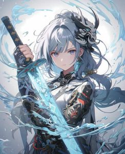 Hình anime nữ cầm kiếm mạnh mẽ quyền uy