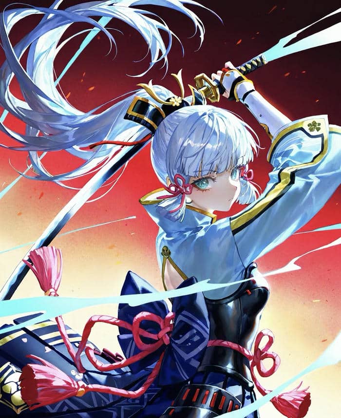 Hình anime nữ cầm kiếm nét vẽ tinh tế