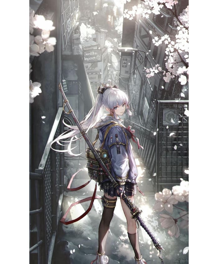 Hình anime nữ cầm kiếm trong trận chiến