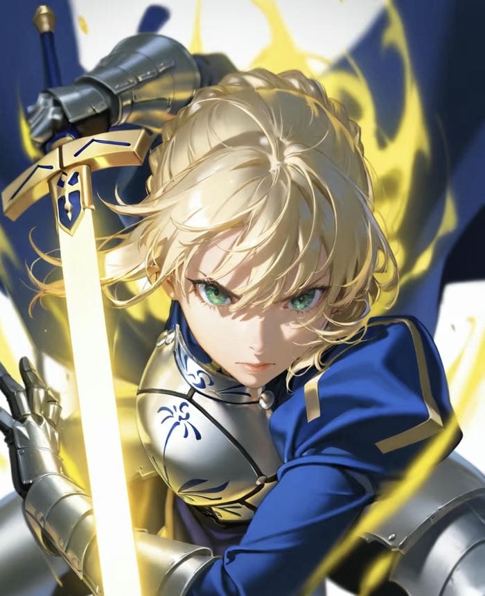 Hình anime nữ cầm kiếm với áo giáp