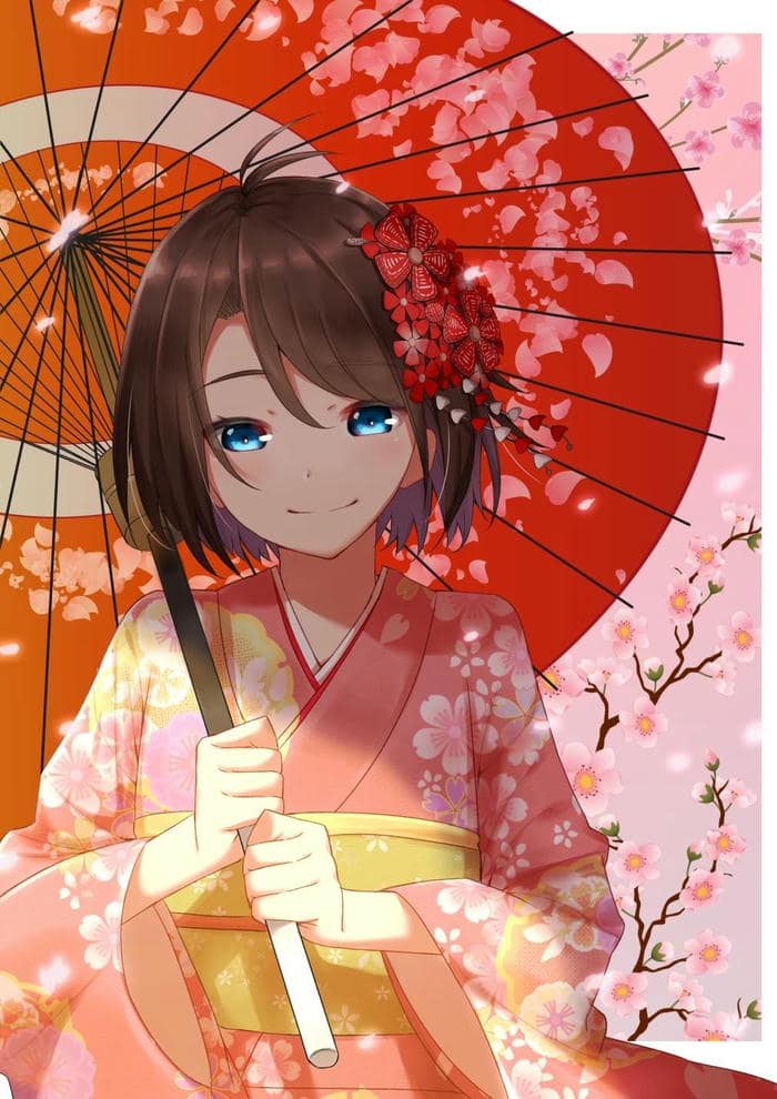 Hình anime nữ mặc kimono ấn tượng