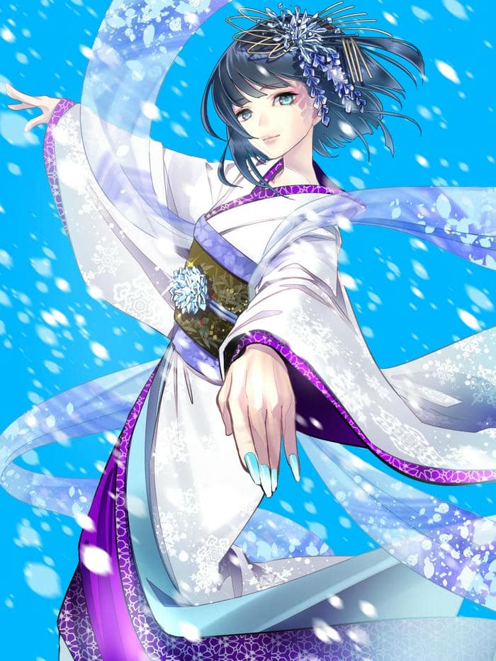 Hình anime nữ mặc kimono thanh lịch