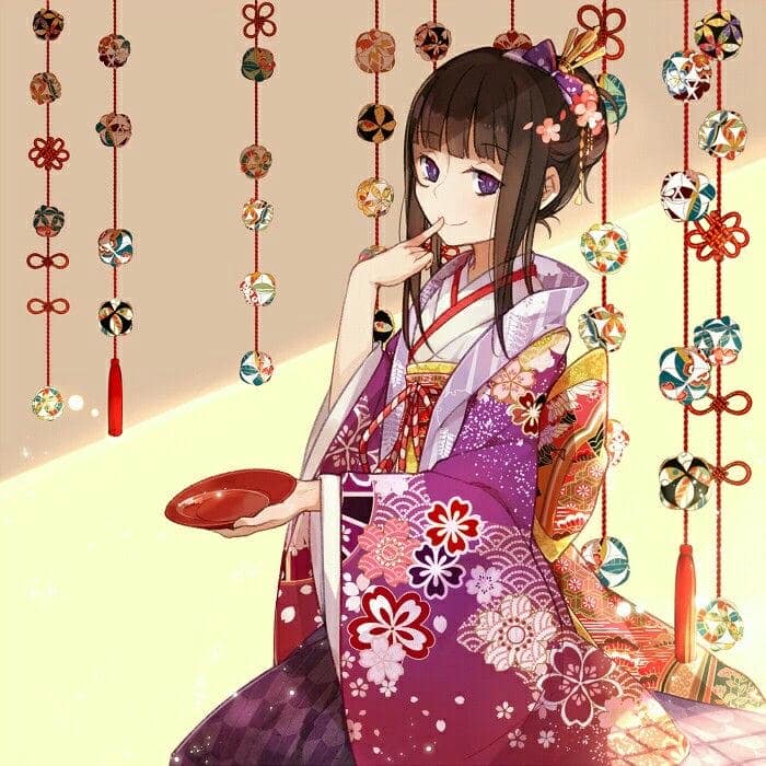 Hình anime nữ mặc kimono trẻ trung