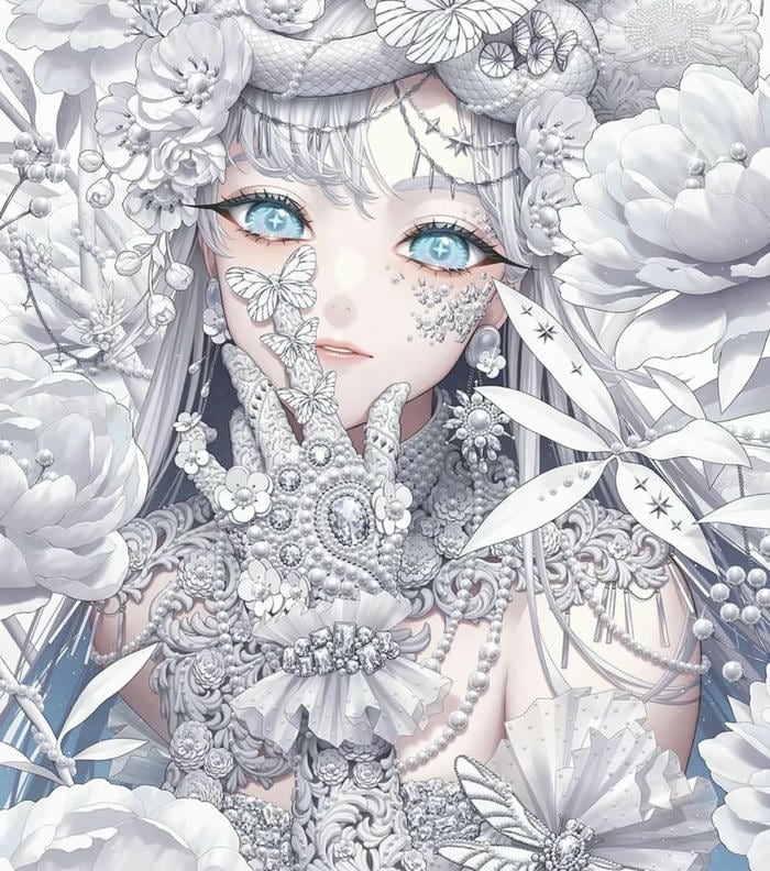 nữ anime tóc long white