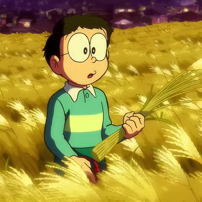 Ảnh Nobita đứng giữa cánh đồng lúa mì vàng rực rỡ