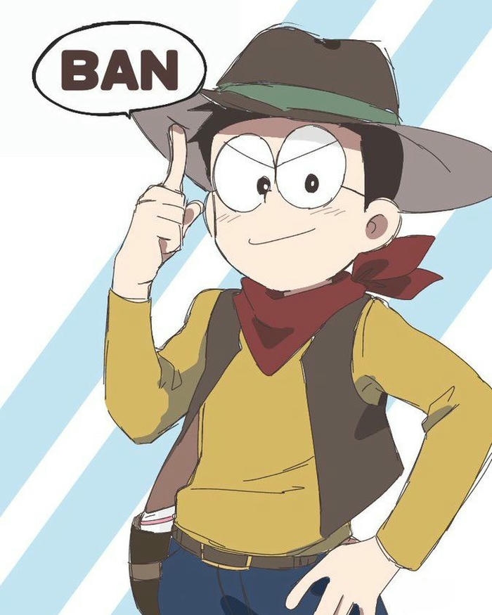 Ảnh Nobita hóa trang thành chàng cao bồi miền Tây ngầu