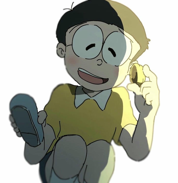 Ảnh Nobita nằm thư giãn thoải mái cười rất tươi vui