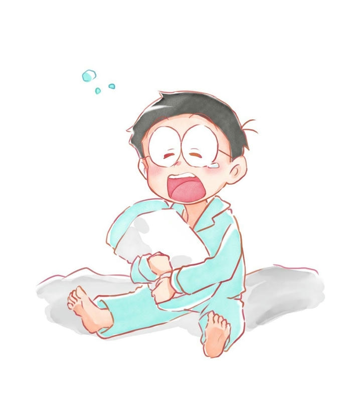 Ảnh Nobita ngồi bệt xuống đất khóc lóc trông rất tội