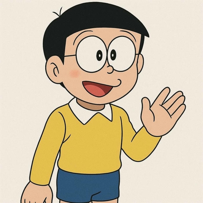 Ảnh Nobita vẫy tay chào thân thiện với nụ cười tươi
