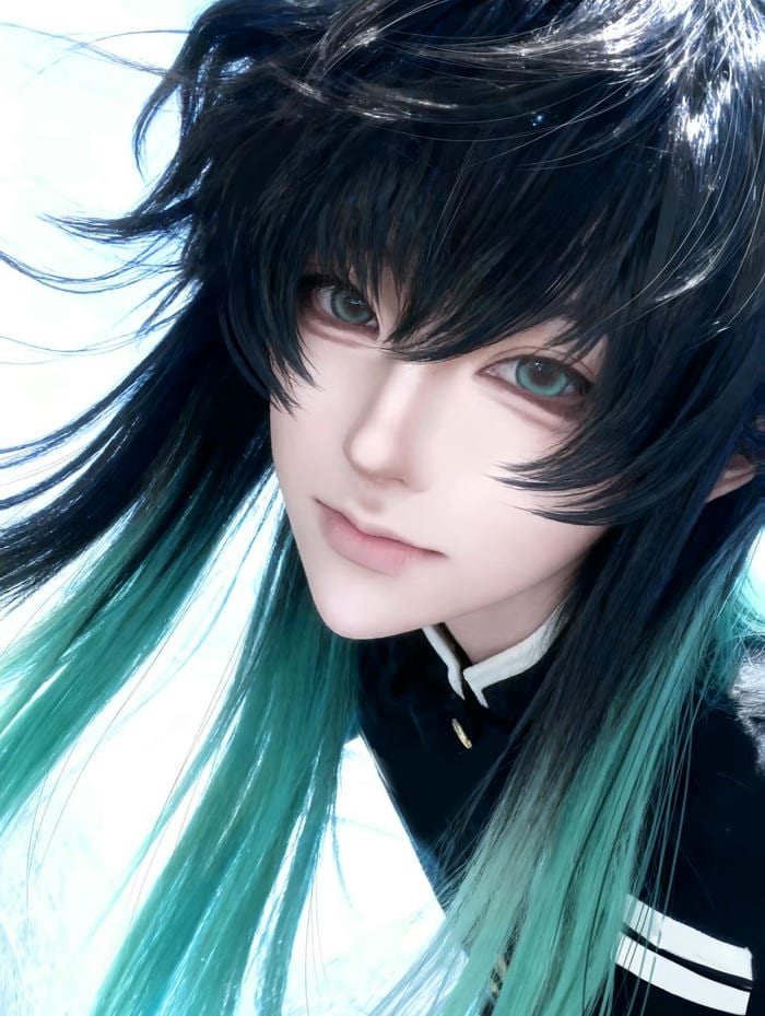 Anime cosplay Muichiro ánh mắt sắc bén