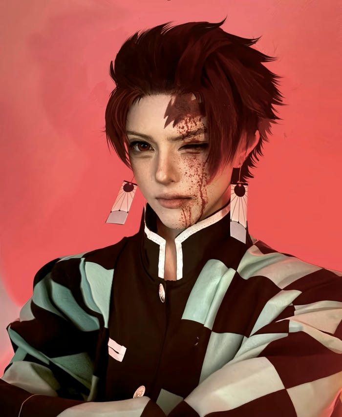 Cosplay Tanjiro đẹp trai ánh mắt sắc