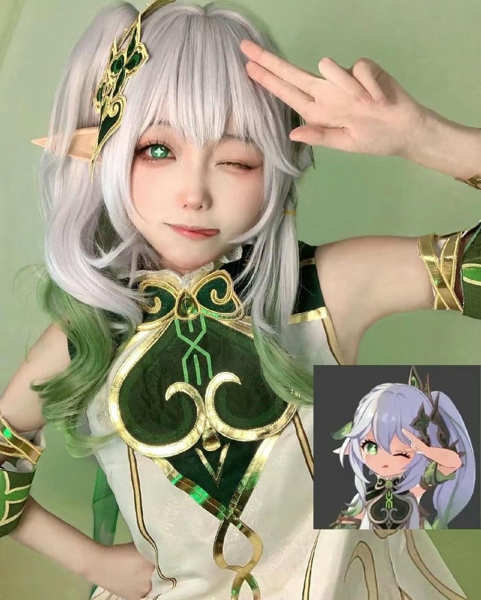 Hình ảnh Nahida cosplay biểu cảm nhẹ