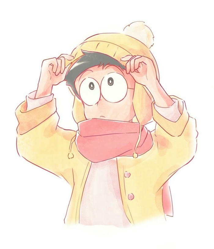 Nobita cute quàng khăn len hồng đội mũ ấm áp
