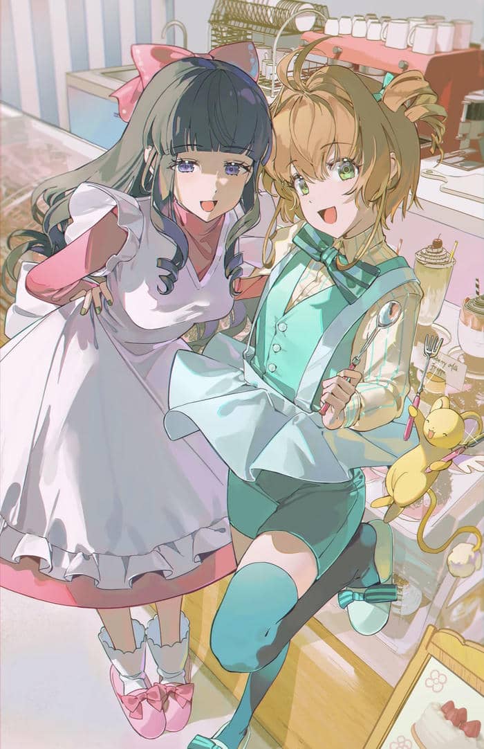 ảnh bạn thân anime mặc váy xòe bánh bèo xinh