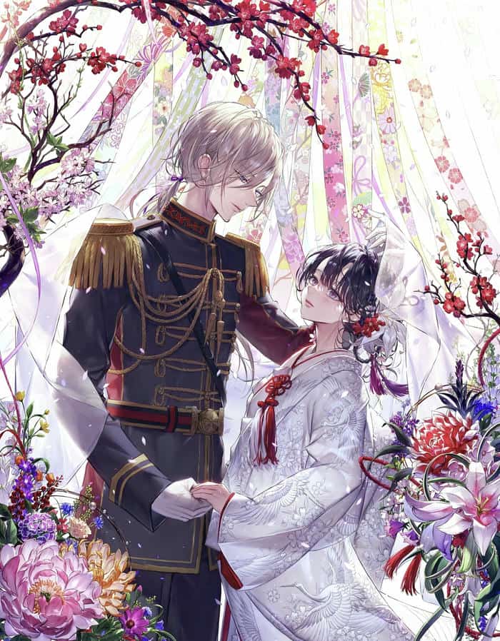 ảnh cô dâu chú rể anime mặc đồ cưới phong cách hoàng gia
