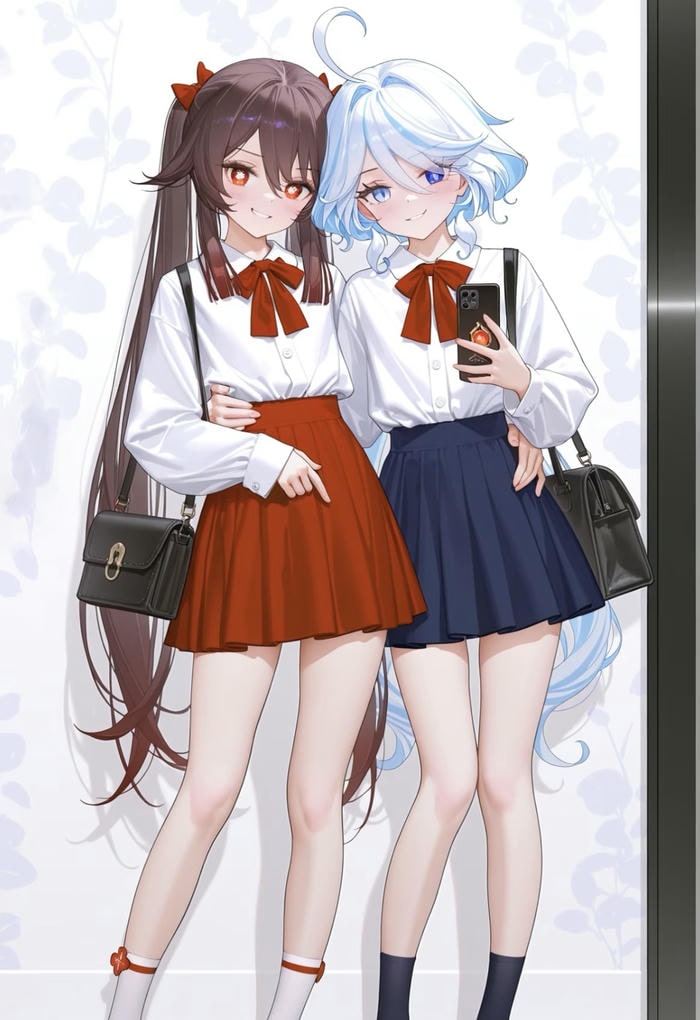 ảnh đôi bạn anime nữ mặc đồng phục học sinh