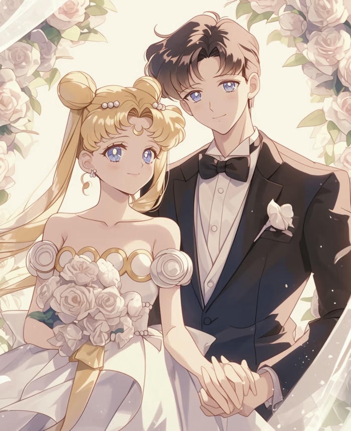 hình ảnh cô dâu chú rể anime chụp chính diện