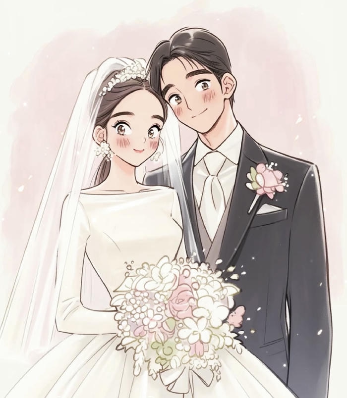 hình ảnh cô dâu chú rể anime trang phục đơn giản