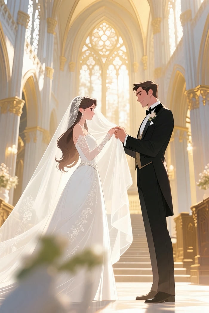 hình ảnh cô dâu chú rể anime trong nhà thờ