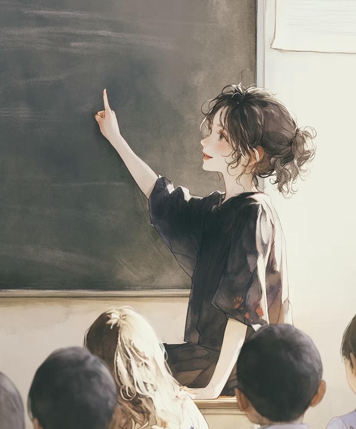 hình ảnh cô giáo anime trên bảng đen