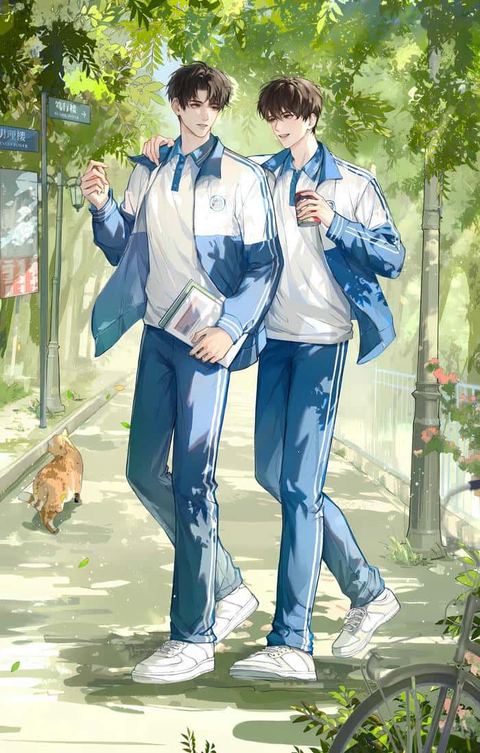 hình ảnh đôi bạn thân anime cùng đi học