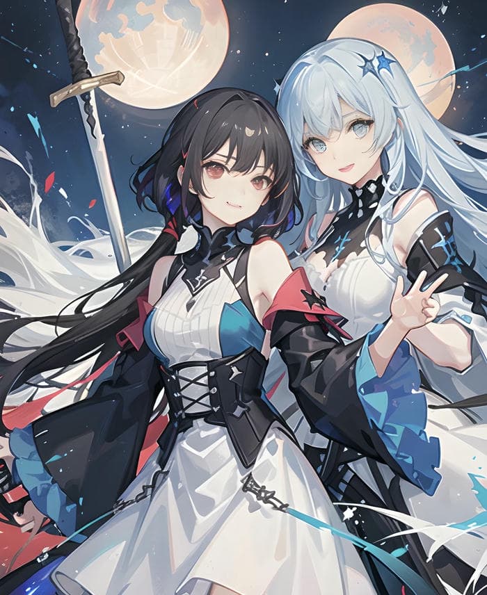 hình ảnh đôi bạn thân anime cùng nhau dưới trăng