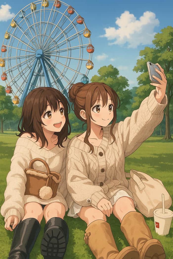 hình ảnh đôi bạn thân anime đi chơi công viên