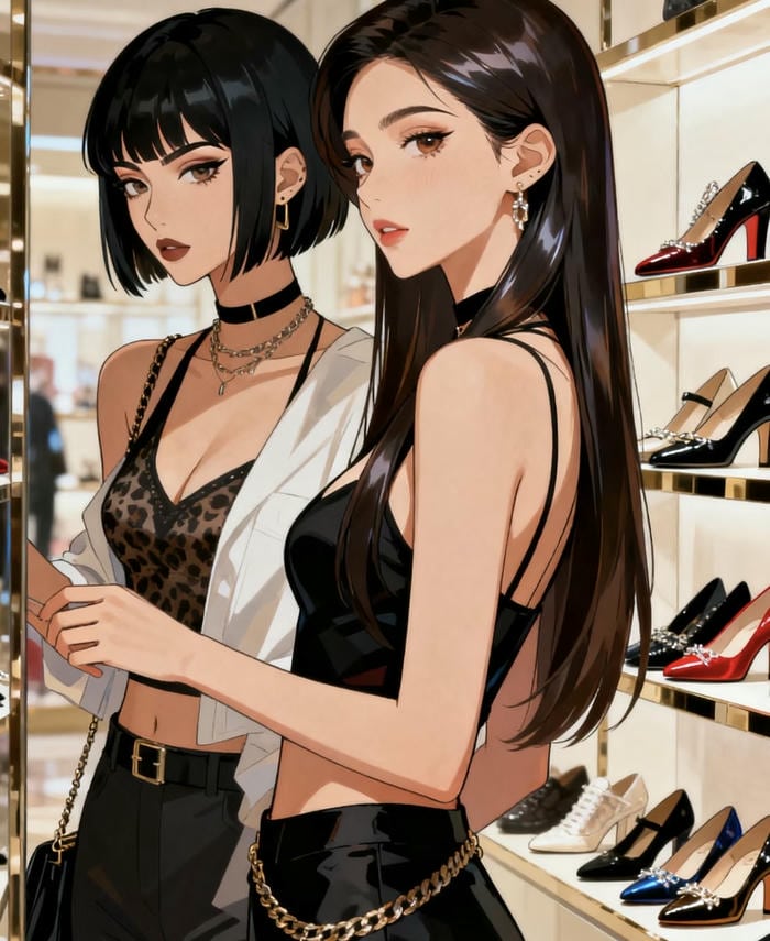 hình anime đôi bạn thân đi mua sắm