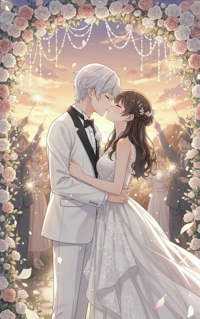 hình cô dâu chú rể anime buổi lễ kết hôn