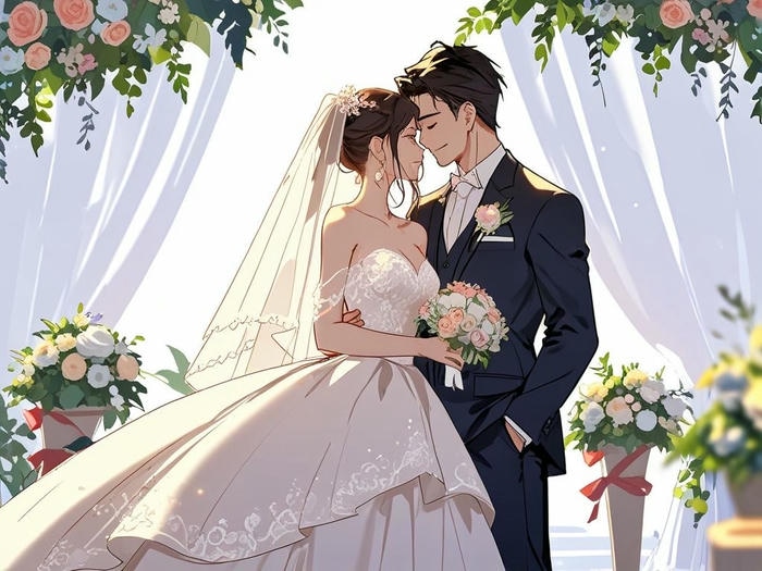 hình cô dâu chú rể anime khoảnh khắc hạnh phúc