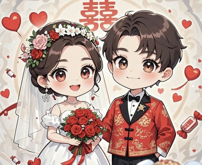 hình cô dâu chú rể anime trang phục cưới