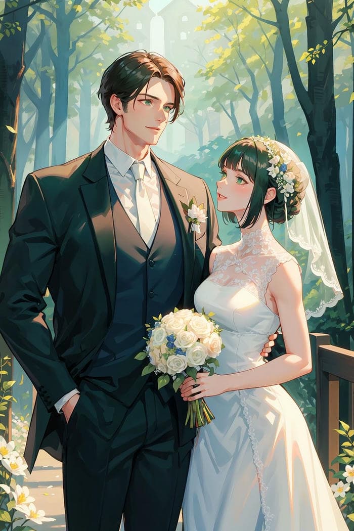 hình cô dâu chú rể anime vóc dáng cao ráo cân đối