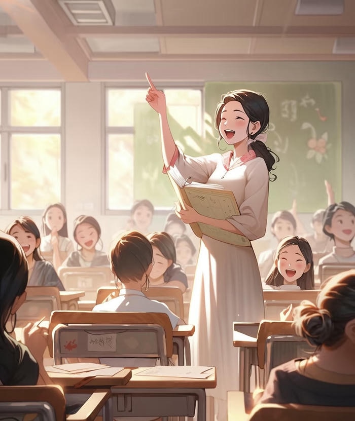 hình cô giáo anime đứng đọc thơ truyền cảm