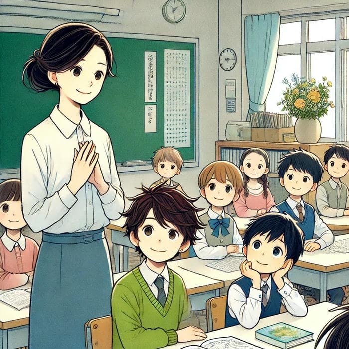 hình cô giáo anime đứng giảng trên lớp